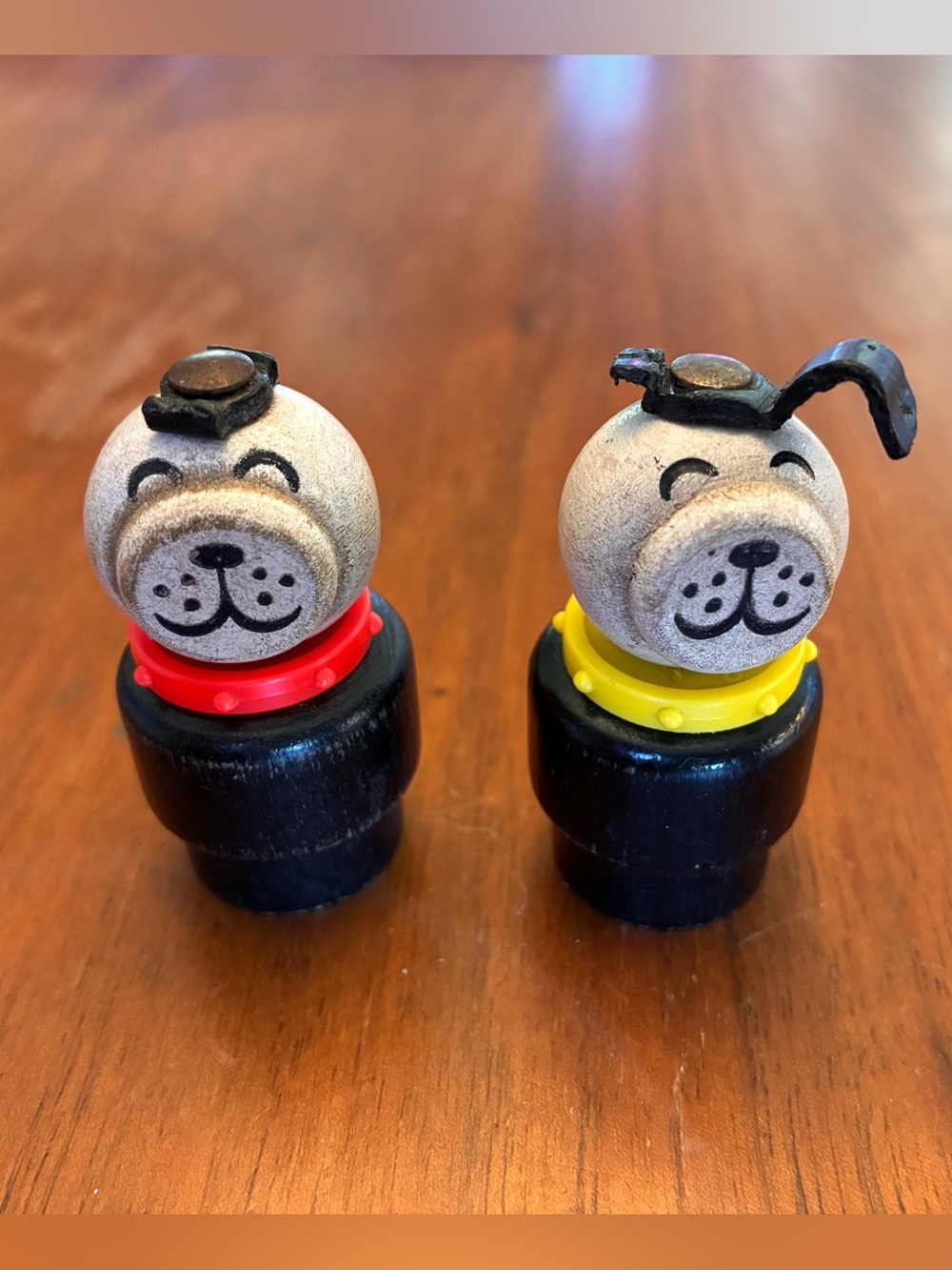 Vintage Fisher Price set of 2 wood + plastic dog little people.